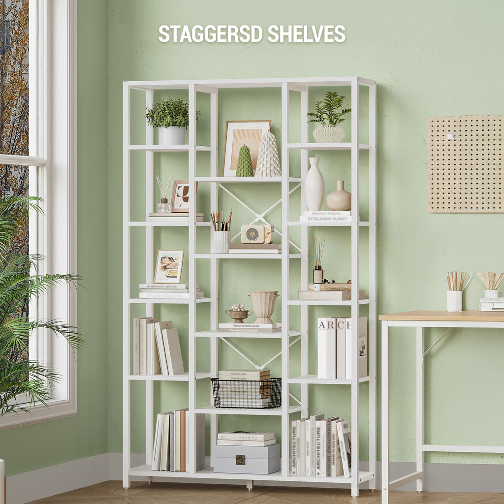 Hzuaneri Bookcase, 6-Tier Bookshelf with 15 Shelves, Large Adjustable Bookshelf, for Living Room, Office, Bedroom, Study, 30 x 100 x 170 cm, White BC15013W