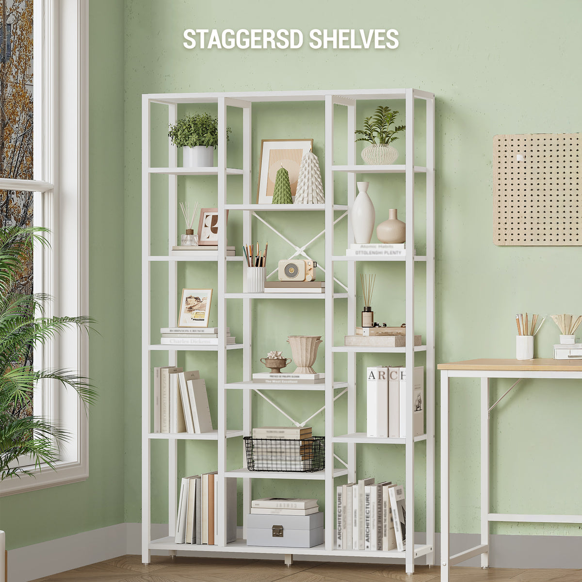 Hzuaneri Bookcase, 6-Tier Bookshelf with 15 Shelves, Large Adjustable Bookshelf, for Living Room, Office, Bedroom, Study, 30 x 100 x 170 cm, White BC15013W