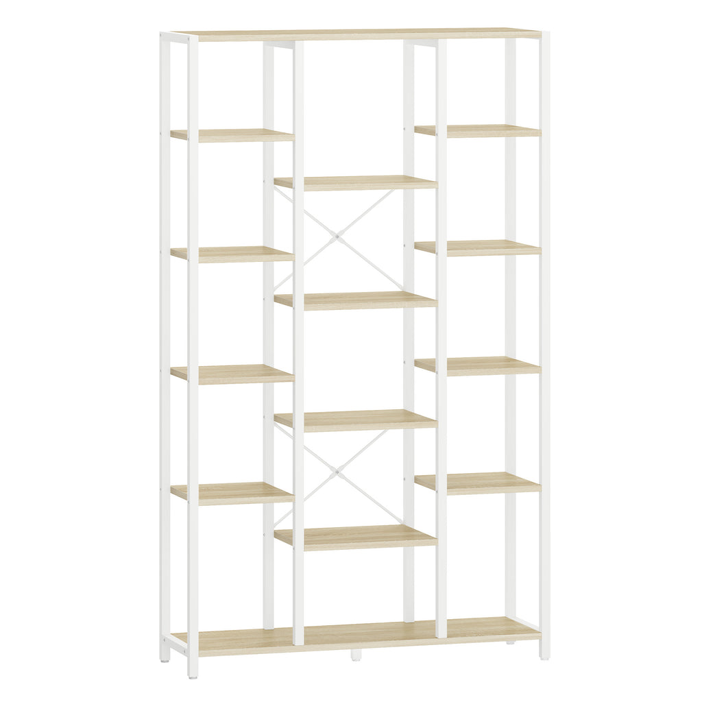 Hzuaneri Bookcase, 6-Tier Bookshelf with 15 Shelves, Large Adjustable Bookshelf for Living Room, Office, Bedroom, Study, 30 x 100 x 170 cm, White Oak and White, BC15016W