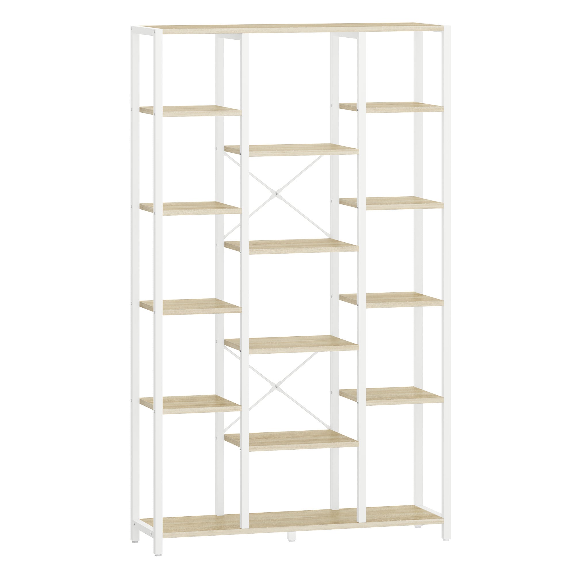 Hzuaneri Bookcase, 6-Tier Bookshelf with 15 Shelves, Large Adjustable Bookshelf for Living Room, Office, Bedroom, Study, 30 x 100 x 170 cm, White Oak and White, BC15016W