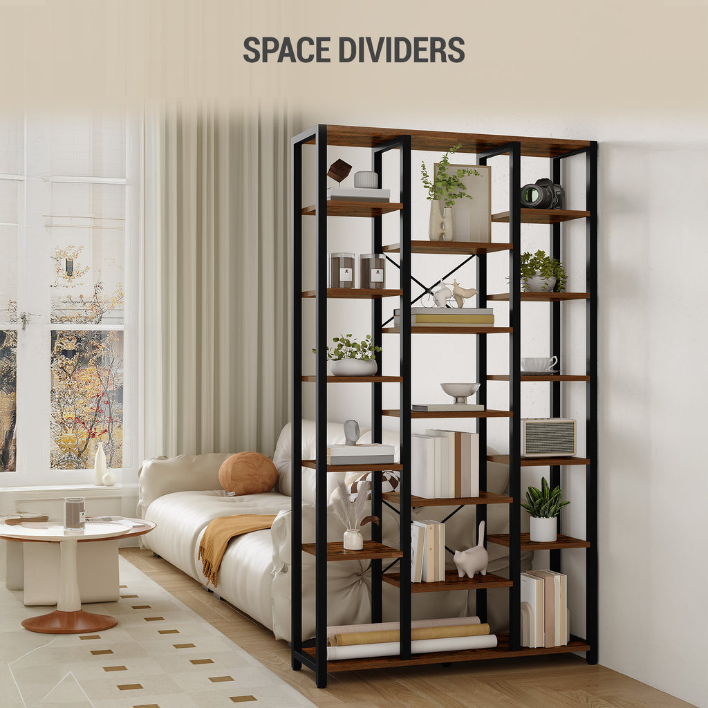 Hzuaneri Bookcase with 7 Tiers, 18 Shelves, Adjustable Open Shelves for Living Room, Office, Bedroom, 30 x 100 x 202 cm, Vintage Brown-Black BC15601B