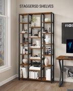 Hzuaneri Bookcase with 7 Tiers, 18 Shelves, Adjustable Open Shelves for Living Room, Office, Bedroom, 30 x 100 x 202 cm, Vintage Brown-Black BC15601B