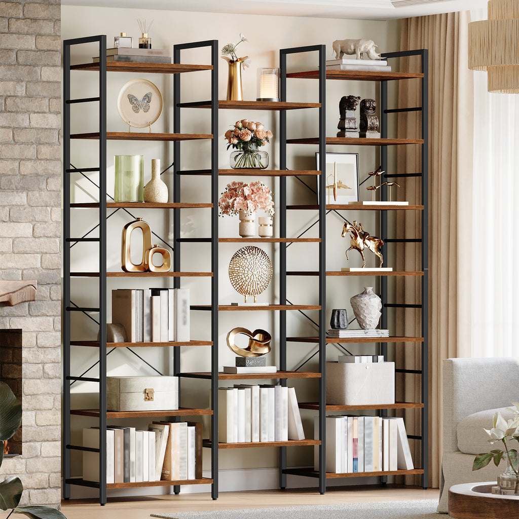 Hzuaneri BC17101B Bookcases, Standing Shelves with 20 Shelves, 7 Levels, Adjustable Spacing, 24 x 152 x 217 cm, Load Capacity 400 kg, Living Room, Office, Vintage Brown and Black  BC17101B
