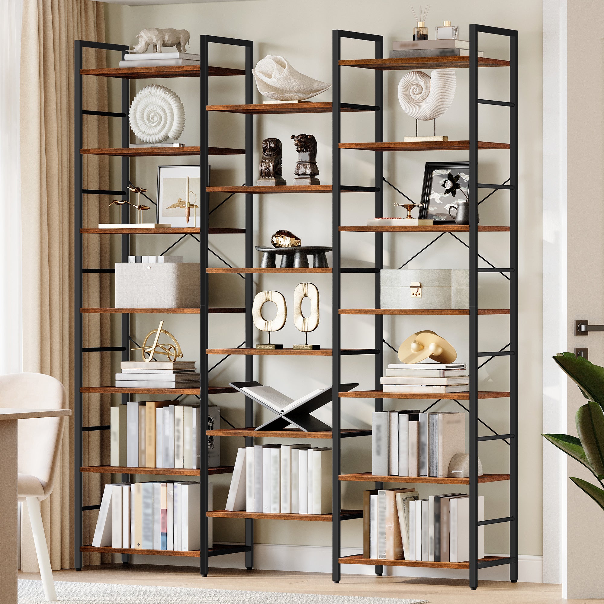 Hzuaneri BC17101B Bookcases, Standing Shelves with 20 Shelves, 7 Levels, Adjustable Spacing, 24 x 152 x 217 cm, Load Capacity 400 kg, Living Room, Office, Vintage Brown and Black  BC17101B