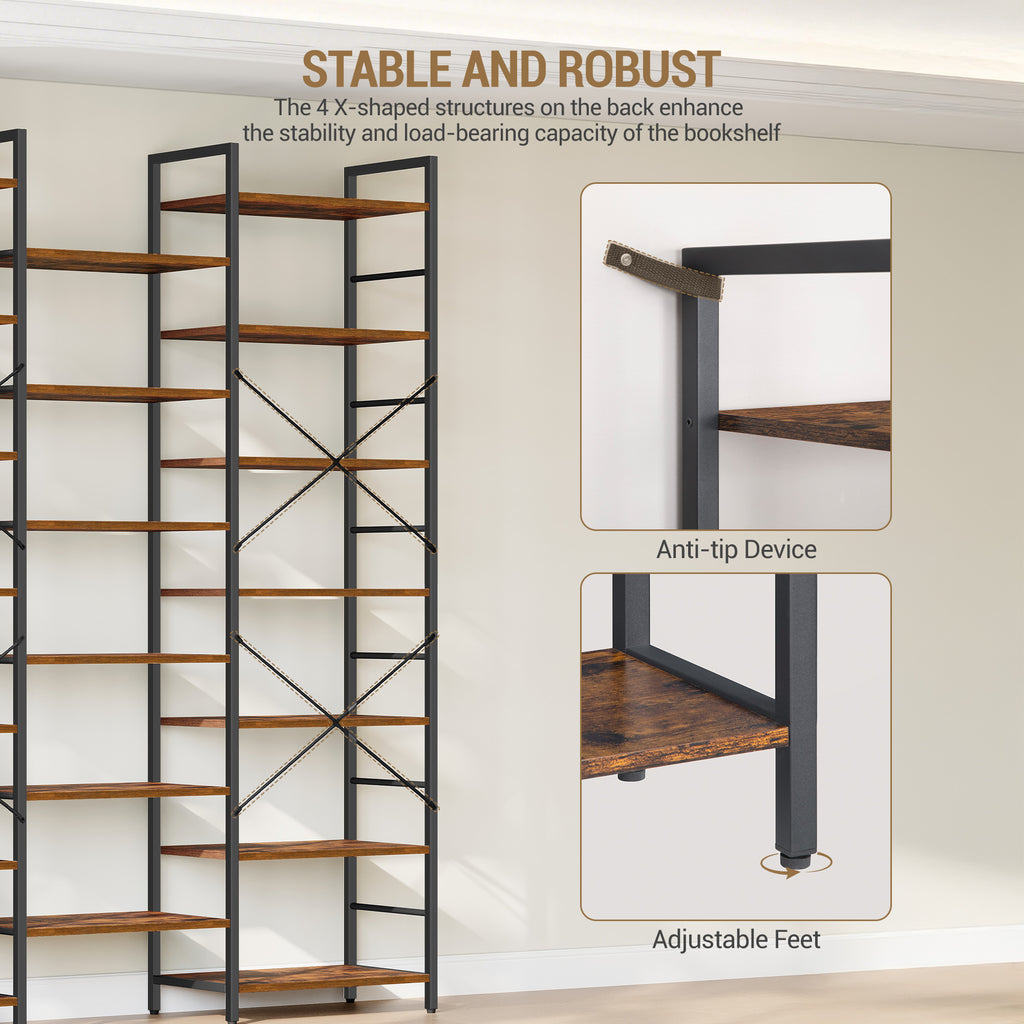 Hzuaneri BC17101B Bookcases, Standing Shelves with 20 Shelves, 7 Levels, Adjustable Spacing, 24 x 152 x 217 cm, Load Capacity 400 kg, Living Room, Office, Vintage Brown and Black  BC17101B