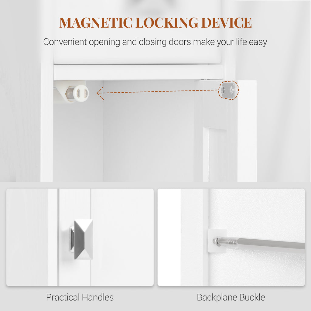 HEXCELEN Bathroom Cabinet, Bathroom Cabinet, Narrow High, Tall Bathroom Cabinet with 2 Doors and 1 Drawer, Adjustable Shelves, Open Compartment, Space-Saving Bathroom Shelf, 20 x 20 x 180 cm, White,BC18013X