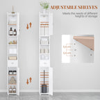 HEXCELEN Bathroom Cabinet, Bathroom Cabinet, Narrow High, Tall Bathroom Cabinet with 2 Doors and 1 Drawer, Adjustable Shelves, Open Compartment, Space-Saving Bathroom Shelf, 20 x 20 x 180 cm, White,BC18013X