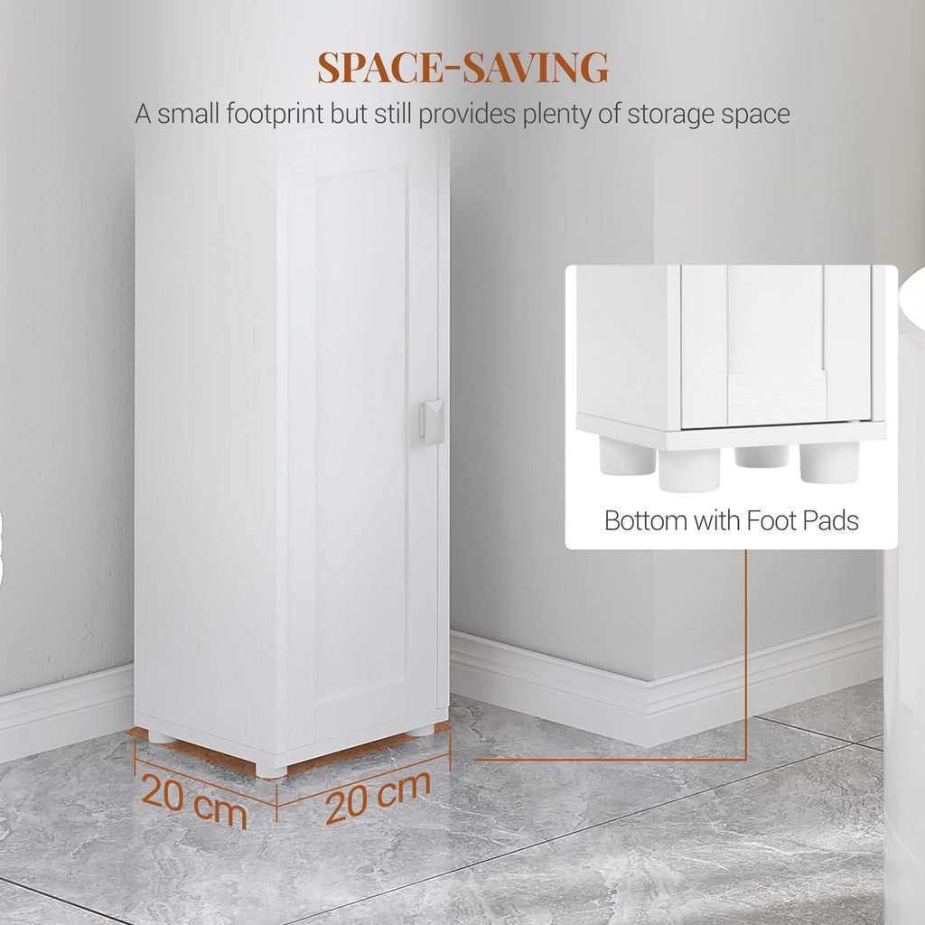 HEXCELEN Bathroom Cabinet, Bathroom Cabinet, Narrow High, Tall Bathroom Cabinet with 2 Doors and 1 Drawer, Adjustable Shelves, Open Compartment, Space-Saving Bathroom Shelf, 20 x 20 x 180 cm, White,BC18013X