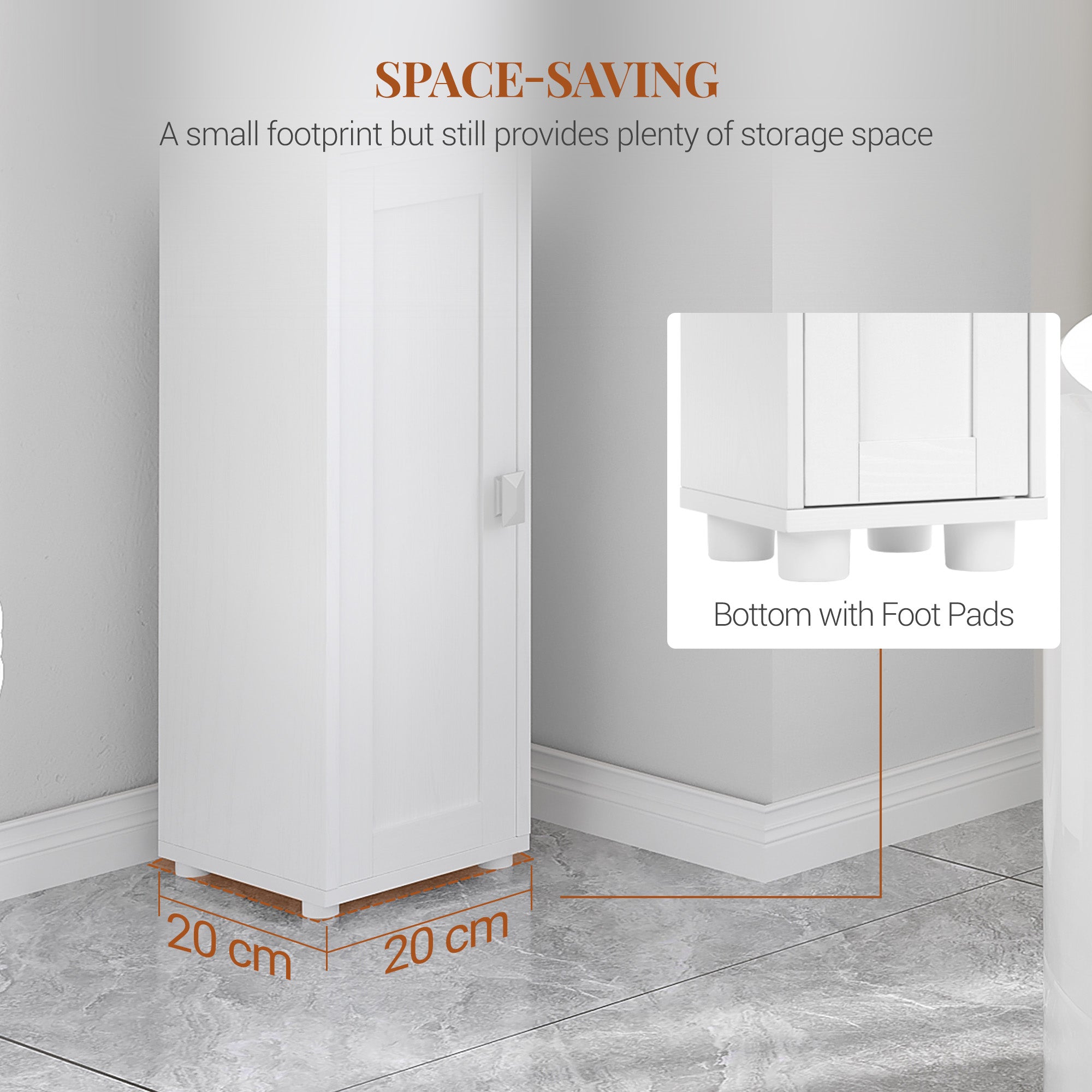 HEXCELEN Bathroom Cabinet, Bathroom Cabinet, Narrow High, Tall Bathroom Cabinet with 2 Doors and 1 Drawer, Adjustable Shelves, Open Compartment, Space-Saving Bathroom Shelf, 20 x 20 x 180 cm, White,BC18013X