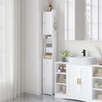 HEXCELEN Bathroom Cabinet, Bathroom Cabinet, Narrow High, Tall Bathroom Cabinet with 2 Doors and 1 Drawer, Adjustable Shelves, Open Compartment, Space-Saving Bathroom Shelf, 20 x 20 x 180 cm, White,BC18013X