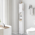 HEXCELEN Bathroom Cabinet, Bathroom Cabinet, Narrow High, Tall Bathroom Cabinet with 2 Doors and 1 Drawer, Adjustable Shelves, Open Compartment, Space-Saving Bathroom Shelf, 20 x 20 x 180 cm, White,BC18013X