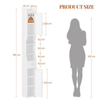 HEXCELEN Bathroom Cabinet, Bathroom Cabinet, Narrow High, Tall Bathroom Cabinet with 2 Doors and 1 Drawer, Adjustable Shelves, Open Compartment, Space-Saving Bathroom Shelf, 20 x 20 x 180 cm, White,BC18013X