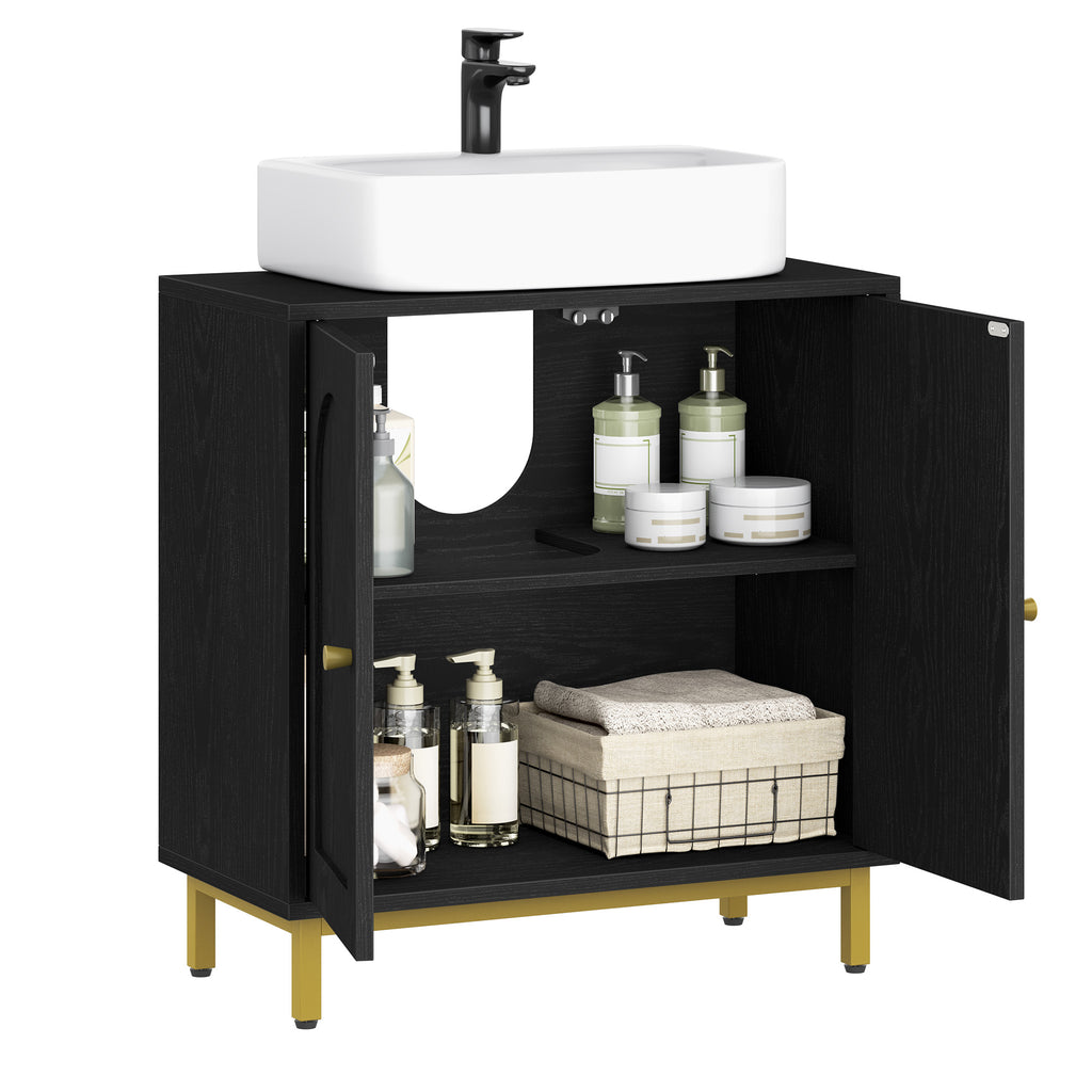 Hzuaneri Vanity Unit with 2 Doors, Adjustable Shelf, Lots of Storage Space, Freestanding, Country House Style, 30 x 60 x 63 cm, Black BC19104G
