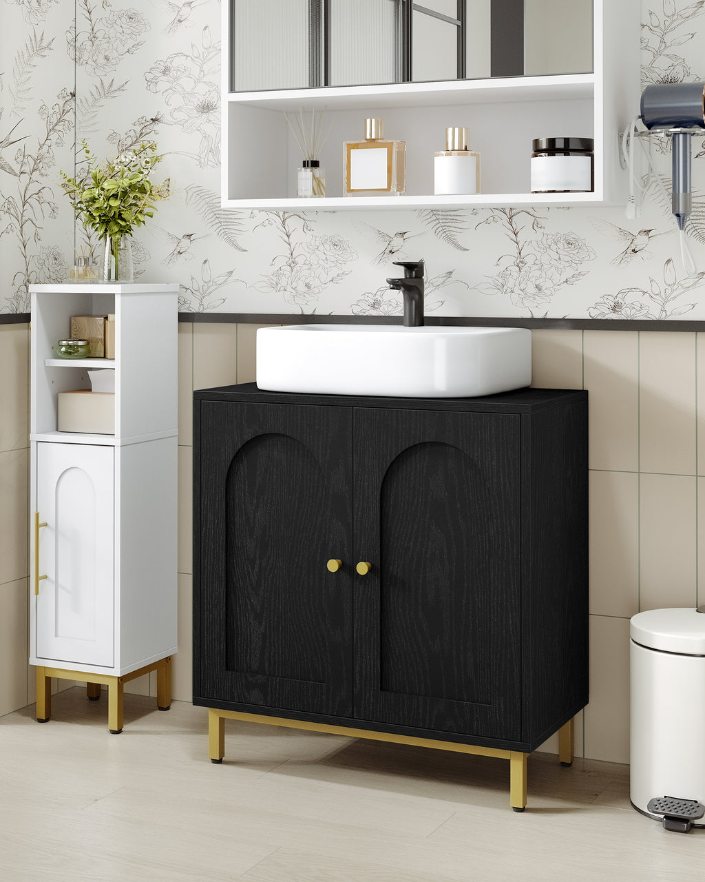Hzuaneri Vanity Unit with 2 Doors, Adjustable Shelf, Lots of Storage Space, Freestanding, Country House Style, 30 x 60 x 63 cm, Black BC19104G