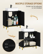 Hzuaneri Vanity Unit with 2 Doors, Adjustable Shelf, Lots of Storage Space, Freestanding, Country House Style, 30 x 60 x 63 cm, Black BC19104G
