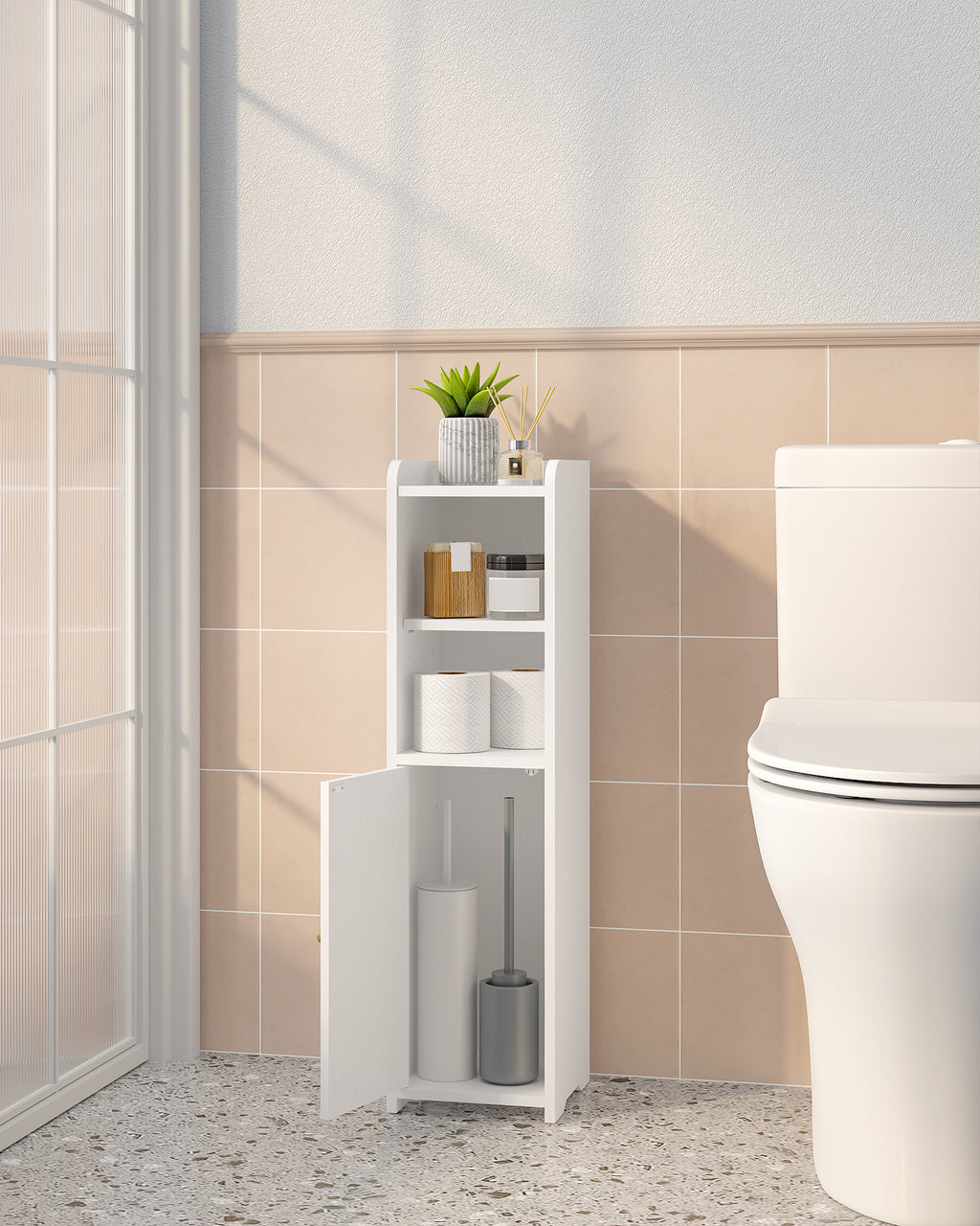 Hzuaneri Narrow Toilet Cabinet with Door, Adjustable Shelves for Bathroom