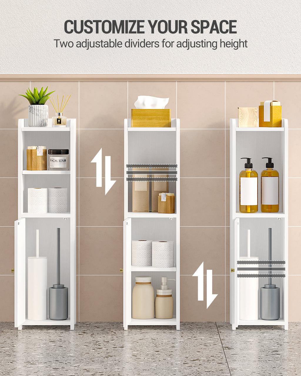 Hzuaneri Narrow Toilet Cabinet with Door, Adjustable Shelves for Bathroom