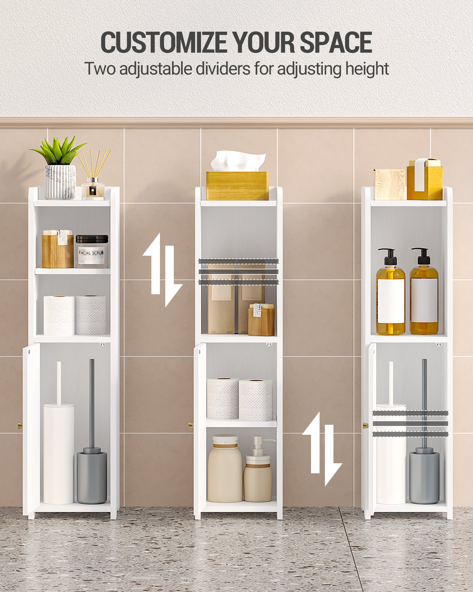 Hzuaneri Narrow Toilet Cabinet with Door, Adjustable Shelves for Bathroom