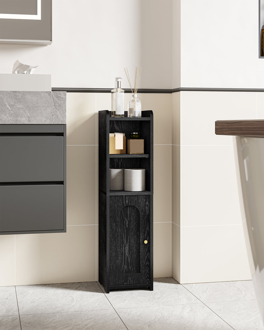 Hzuaneri Narrow Toilet Cabinet with Door, Adjustable Shelves for Bathroom