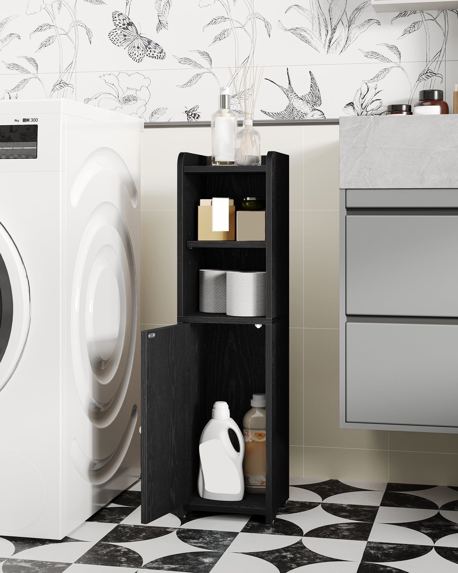 Hzuaneri Narrow Toilet Cabinet with Door, Adjustable Shelves for Bathroom