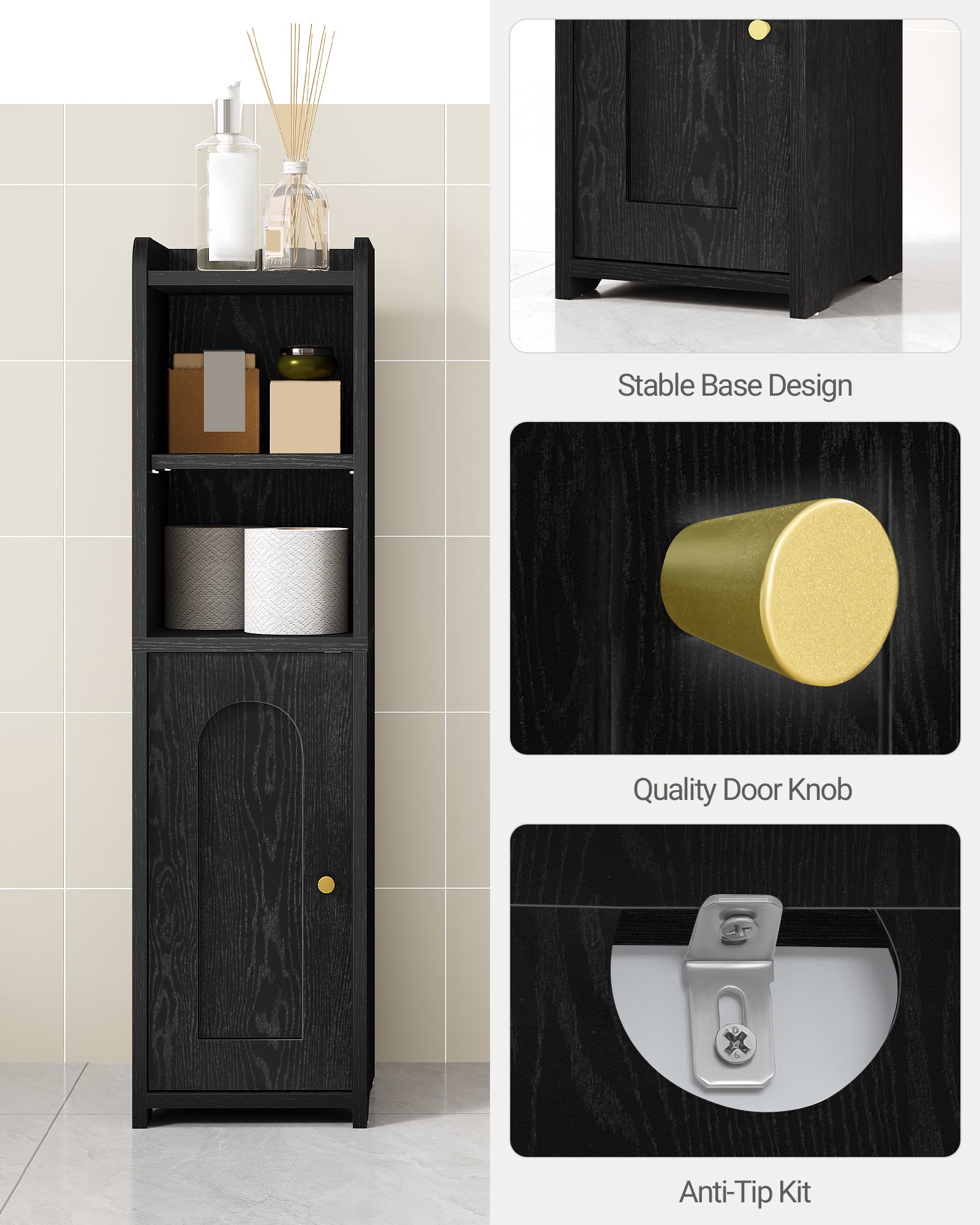Hzuaneri Narrow Toilet Cabinet with Door, Adjustable Shelves for Bathroom