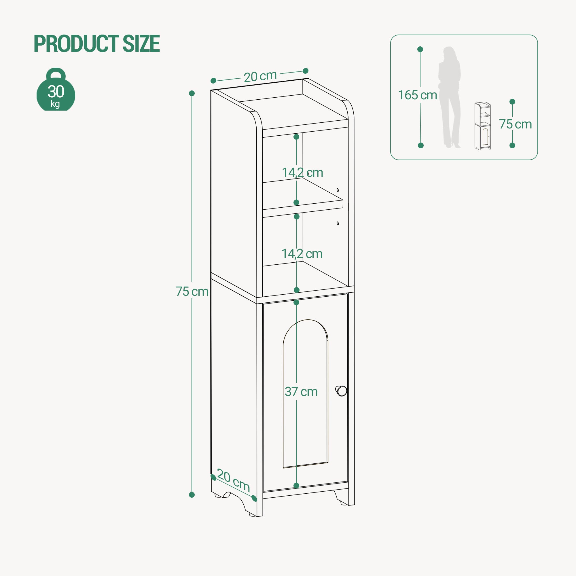 Hzuaneri Narrow Toilet Cabinet with Door, Adjustable Shelves for Bathroom