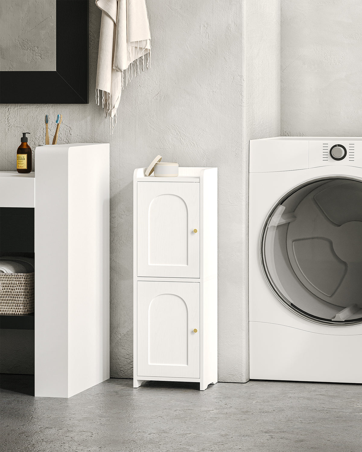 Hzuaneri Bathroom Cabinet, Bathroom Cabinet with 2 Doors and Adjustable Shelf, White