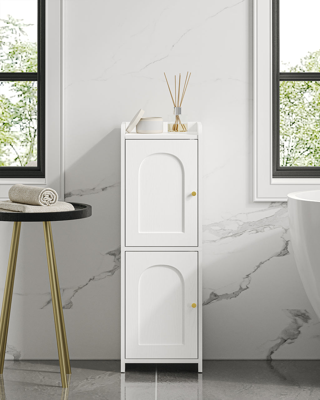 Hzuaneri Bathroom Cabinet, Bathroom Cabinet with 2 Doors and Adjustable Shelf, White