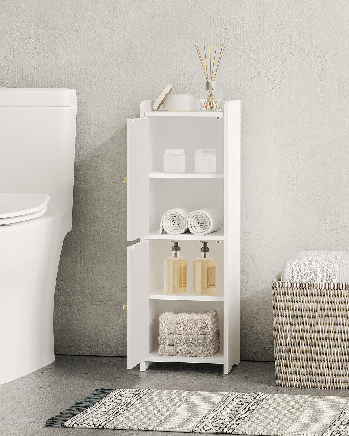Hzuaneri Bathroom Cabinet, Bathroom Cabinet with 2 Doors and Adjustable Shelf, White