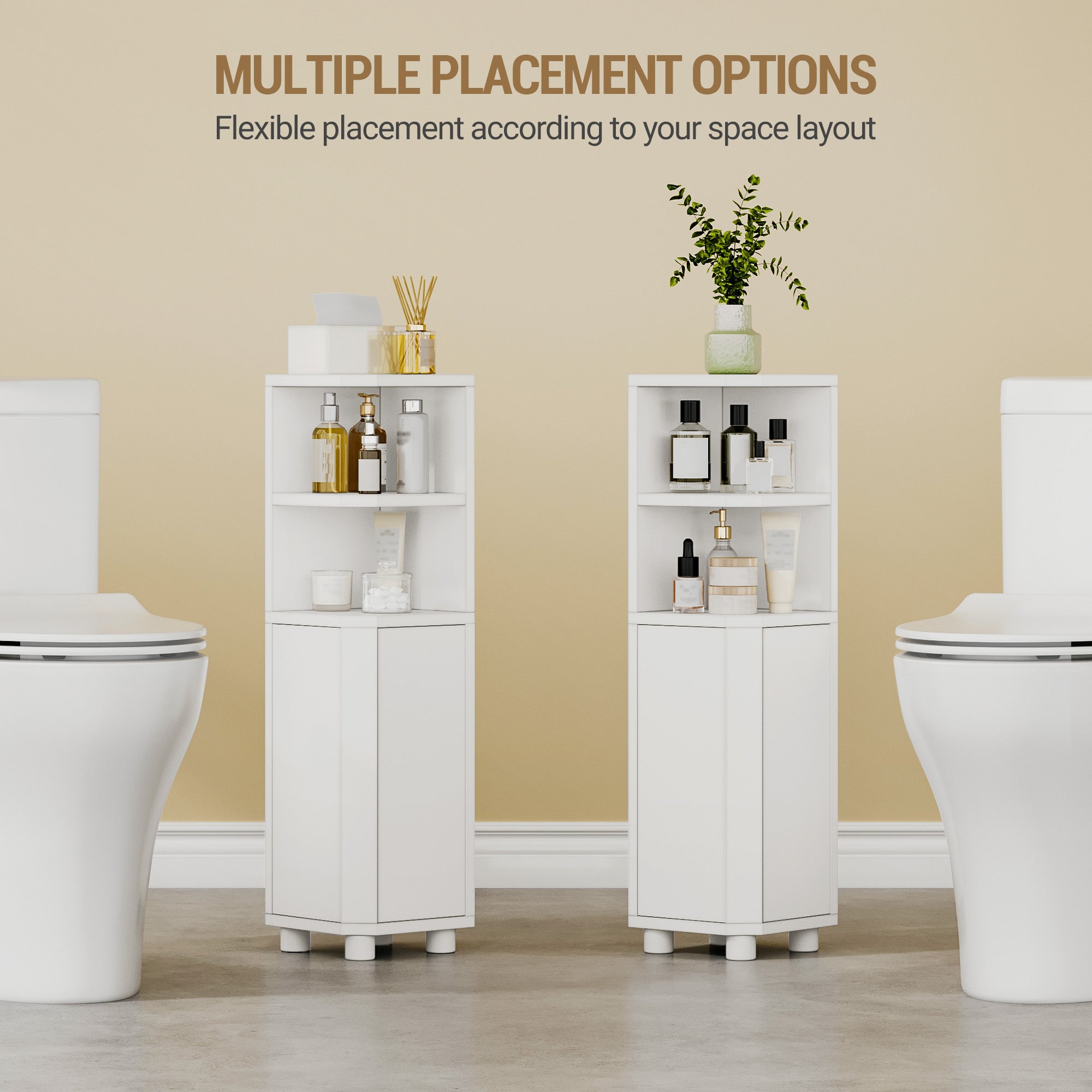 Hzuaneri Bathroom Cabinet, Corner Bathroom Cabinet, Toilet Cabinet with Adjustable Shelves, 2 Side Doors, Freestanding Tall Cabinet, 20 x 20 x 79 cm, White BC20003X