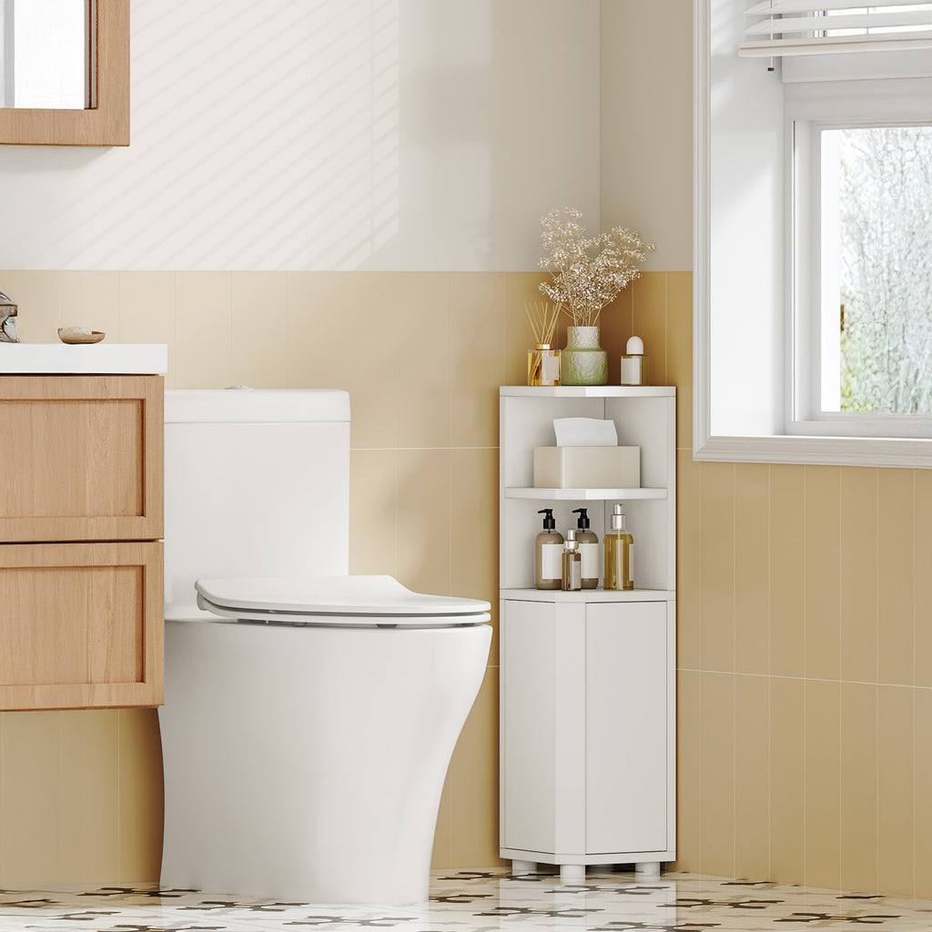 Hzuaneri Bathroom Cabinet, Corner Bathroom Cabinet, Toilet Cabinet with Adjustable Shelves, 2 Side Doors, Freestanding Tall Cabinet, 20 x 20 x 79 cm, White BC20003X