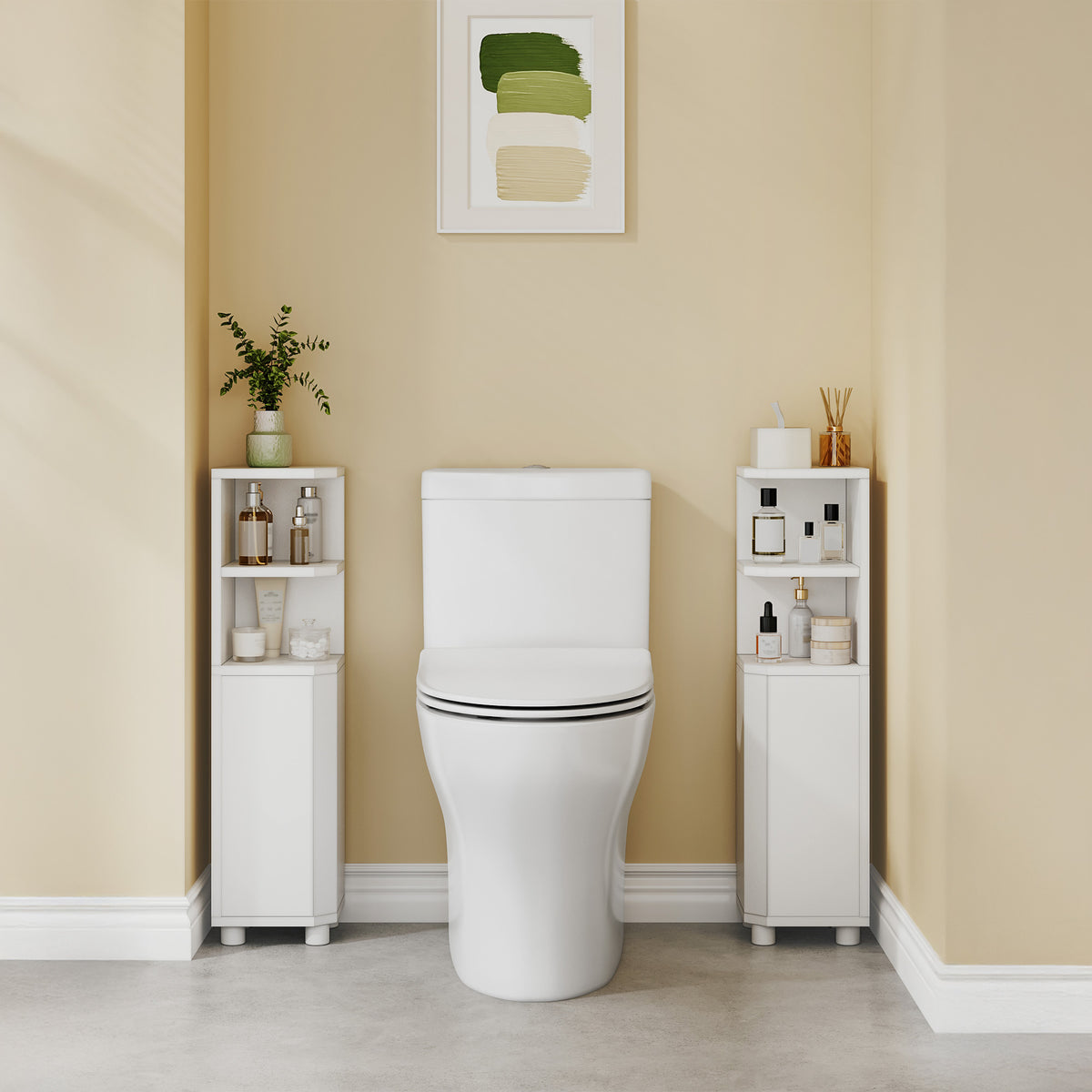 Hzuaneri Bathroom Cabinet, Corner Bathroom Cabinet, Toilet Cabinet with Adjustable Shelves, 2 Side Doors, Freestanding Tall Cabinet, 20 x 20 x 79 cm, White BC20003X