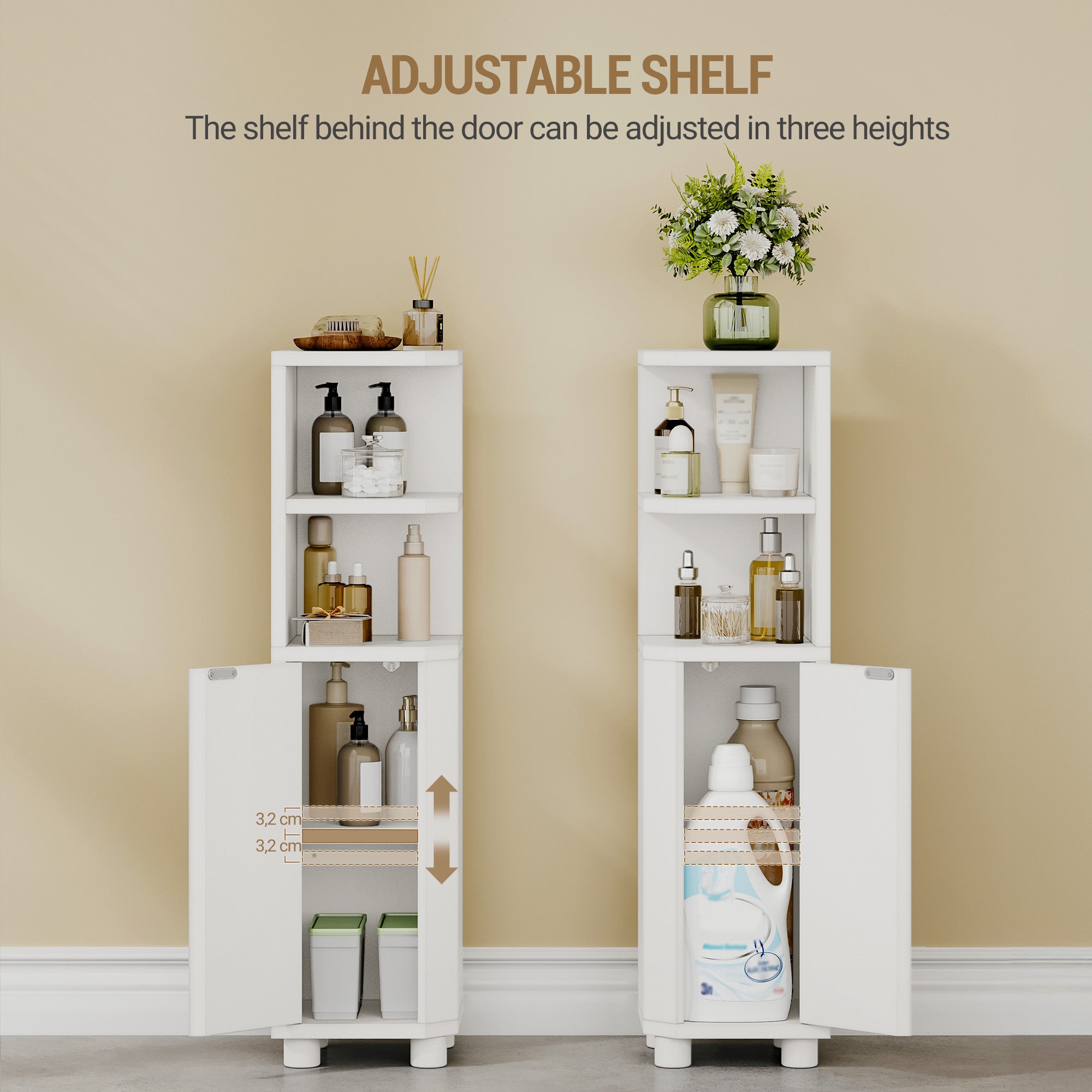 Hzuaneri Bathroom Cabinet, Corner Bathroom Cabinet, Toilet Cabinet with Adjustable Shelves, 2 Side Doors, Freestanding Tall Cabinet, 20 x 20 x 79 cm, White BC20003X