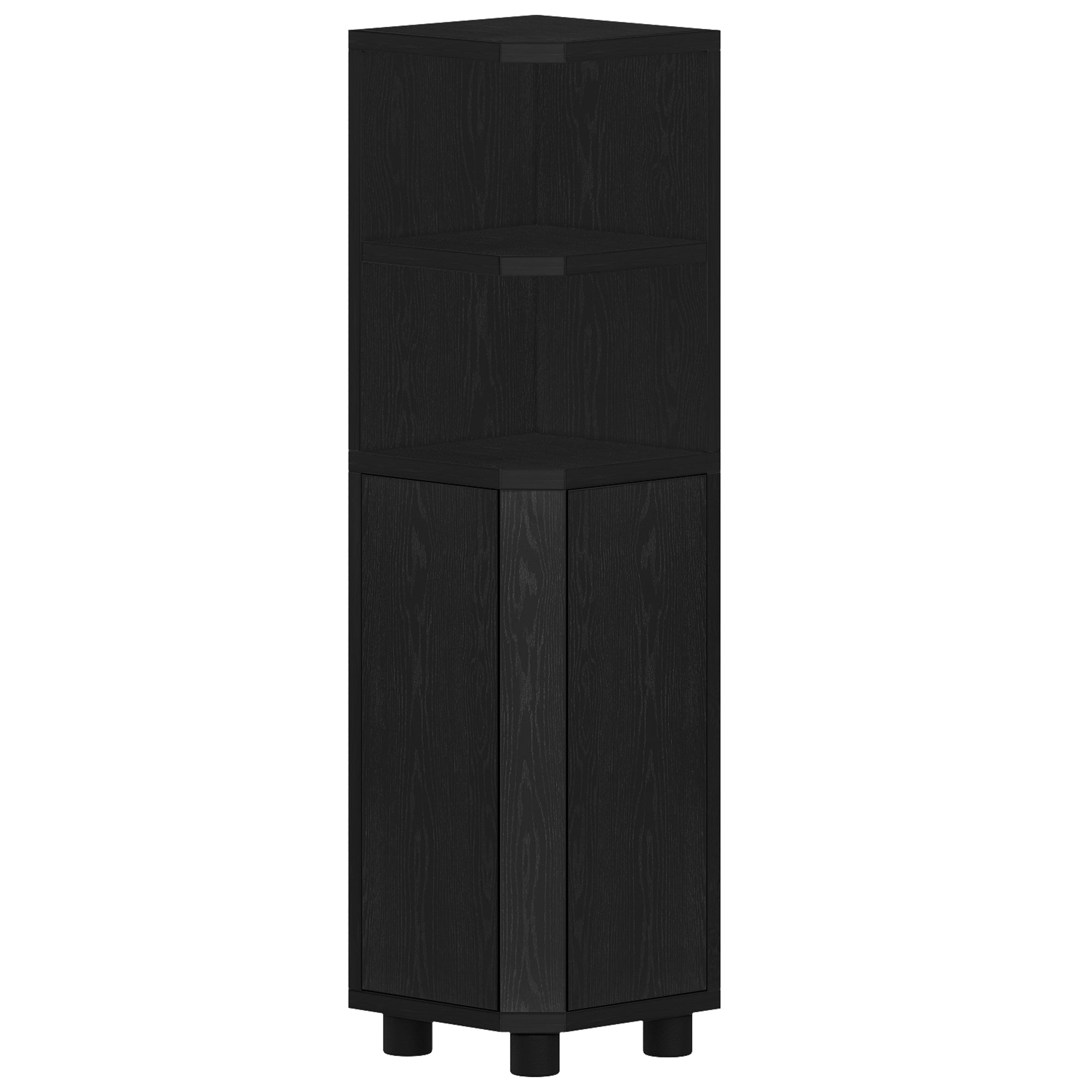Hzuaneri Bathroom Cabinet, Corner Bathroom Cabinet with Doors - Narrow Toilet Organizer with Adjustable Shelf, 2 Open Spaces and 2 Side Doors, 20 x 20 x 79 cm, Black EBC20004X