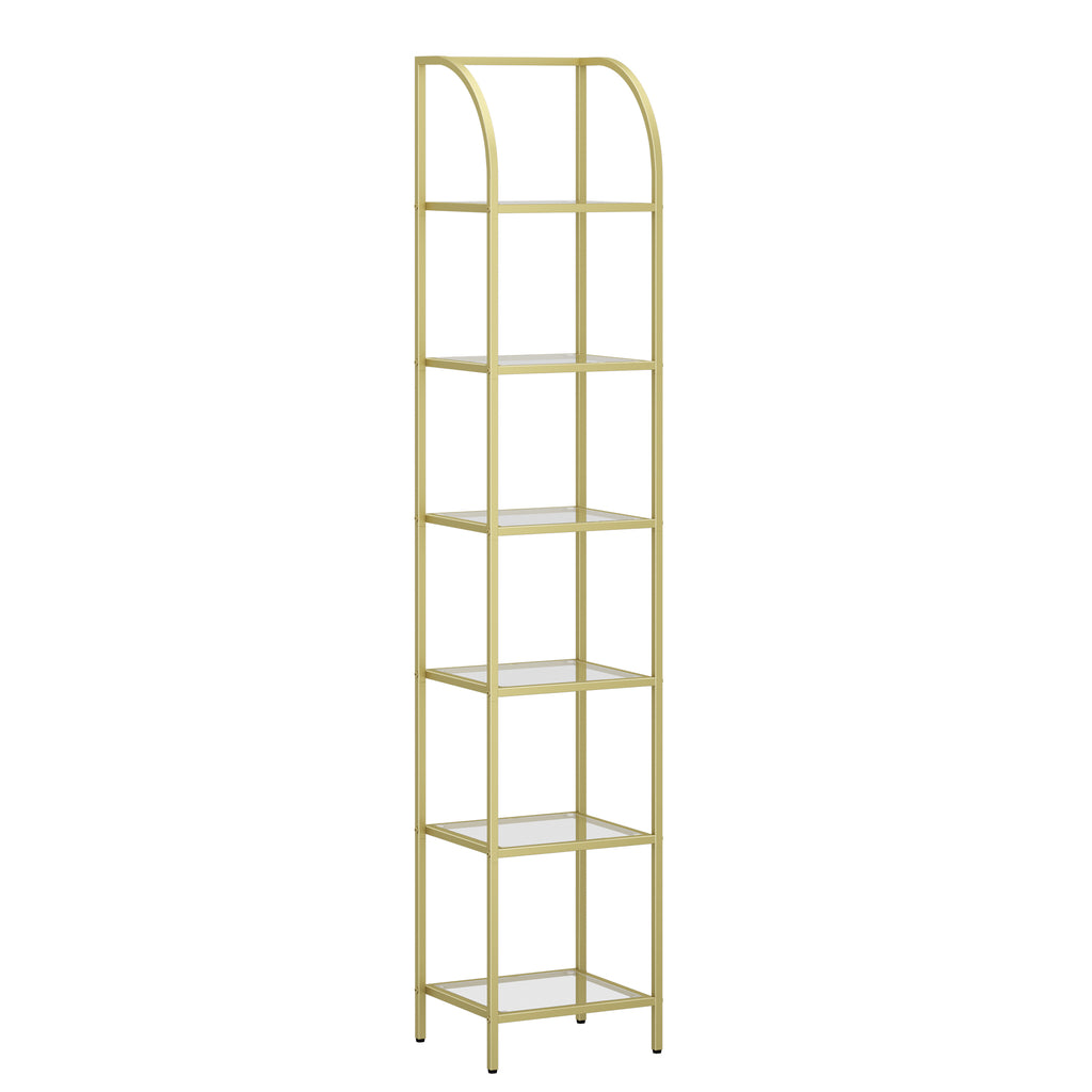 Hzuaneri 6 Tier Bookcase Bookshelf, Tempered Glass Bookshelves, Slim Shelving Unit for Bedroom, Bathroom, Home Office, Steel Frame, Gold, BC20699G