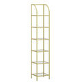 Hzuaneri 6 Tier Bookcase Bookshelf, Tempered Glass Bookshelves, Slim Shelving Unit for Bedroom, Bathroom, Home Office, Steel Frame, Gold, BC20699G