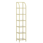 Hzuaneri 6 Tier Bookcase Bookshelf, Tempered Glass Bookshelves, Slim Shelving Unit for Bedroom, Bathroom, Home Office, Steel Frame, Gold, BC20699G