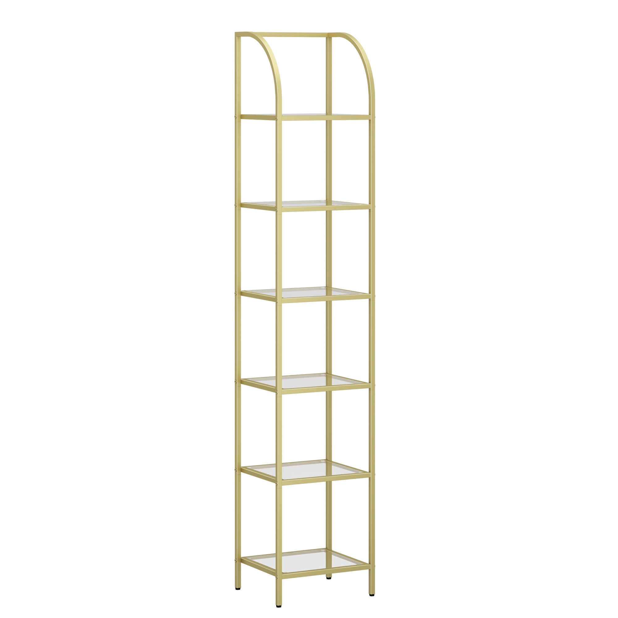 Hzuaneri 6 Tier Bookcase Bookshelf, Tempered Glass Bookshelves, Slim Shelving Unit for Bedroom, Bathroom, Home Office, Steel Frame, Gold, BC20699G