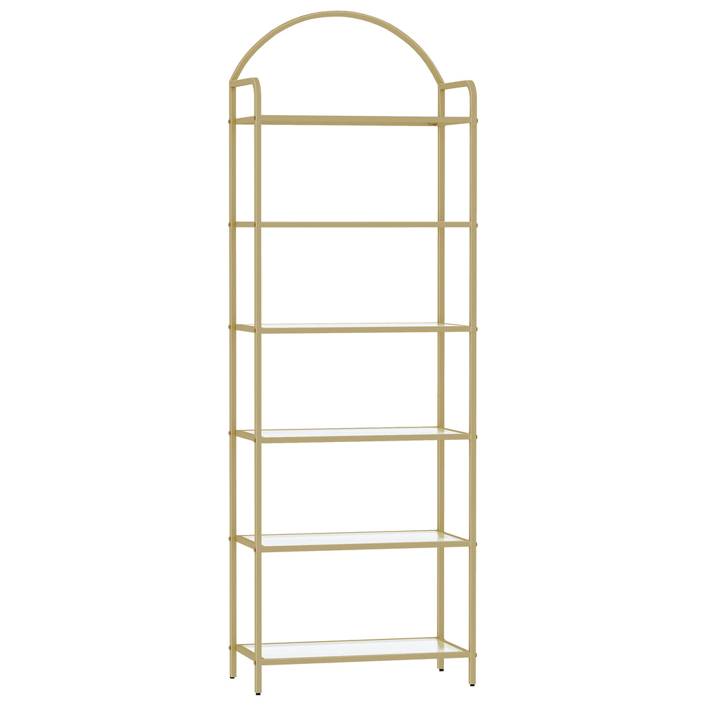 Hzuaneri 6 Tier Bookcase Bookshelf, Tempered Glass Bookshelves, Slim Shelving Unit for Bedroom, Bathroom, Home Office, Steel Frame, Gold BC21699G