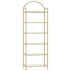 Hzuaneri 6 Tier Bookcase Bookshelf, Tempered Glass Bookshelves, Slim Shelving Unit for Bedroom, Bathroom, Home Office, Steel Frame, Gold BC21699G