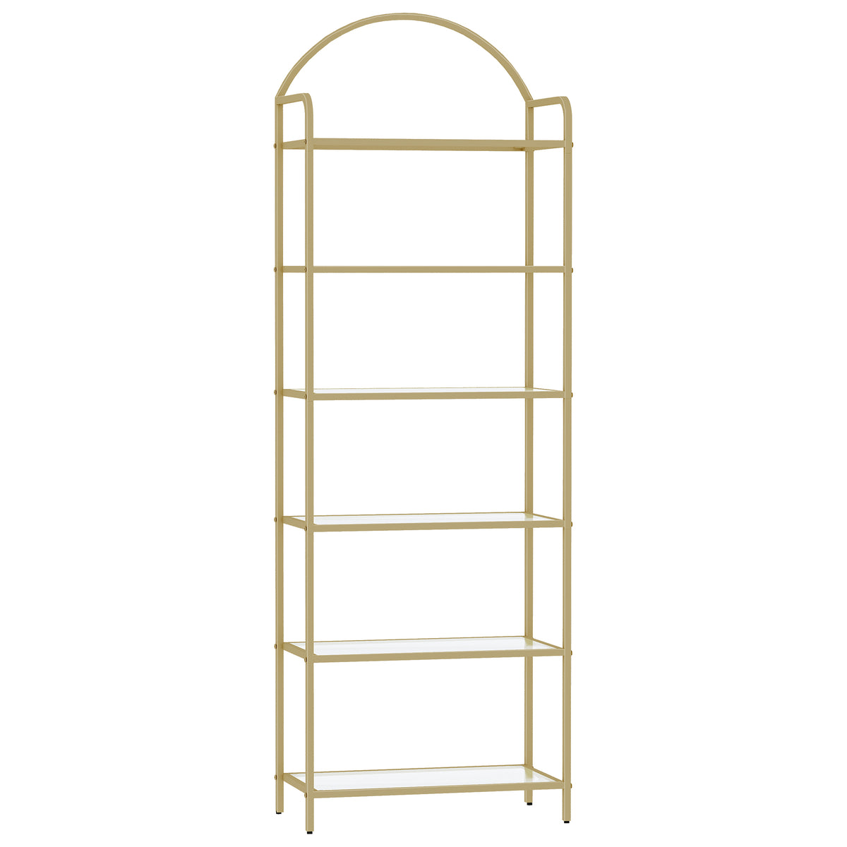 Hzuaneri 6 Tier Bookcase Bookshelf, Tempered Glass Bookshelves, Slim Shelving Unit for Bedroom, Bathroom, Home Office, Steel Frame, Gold BC21699G
