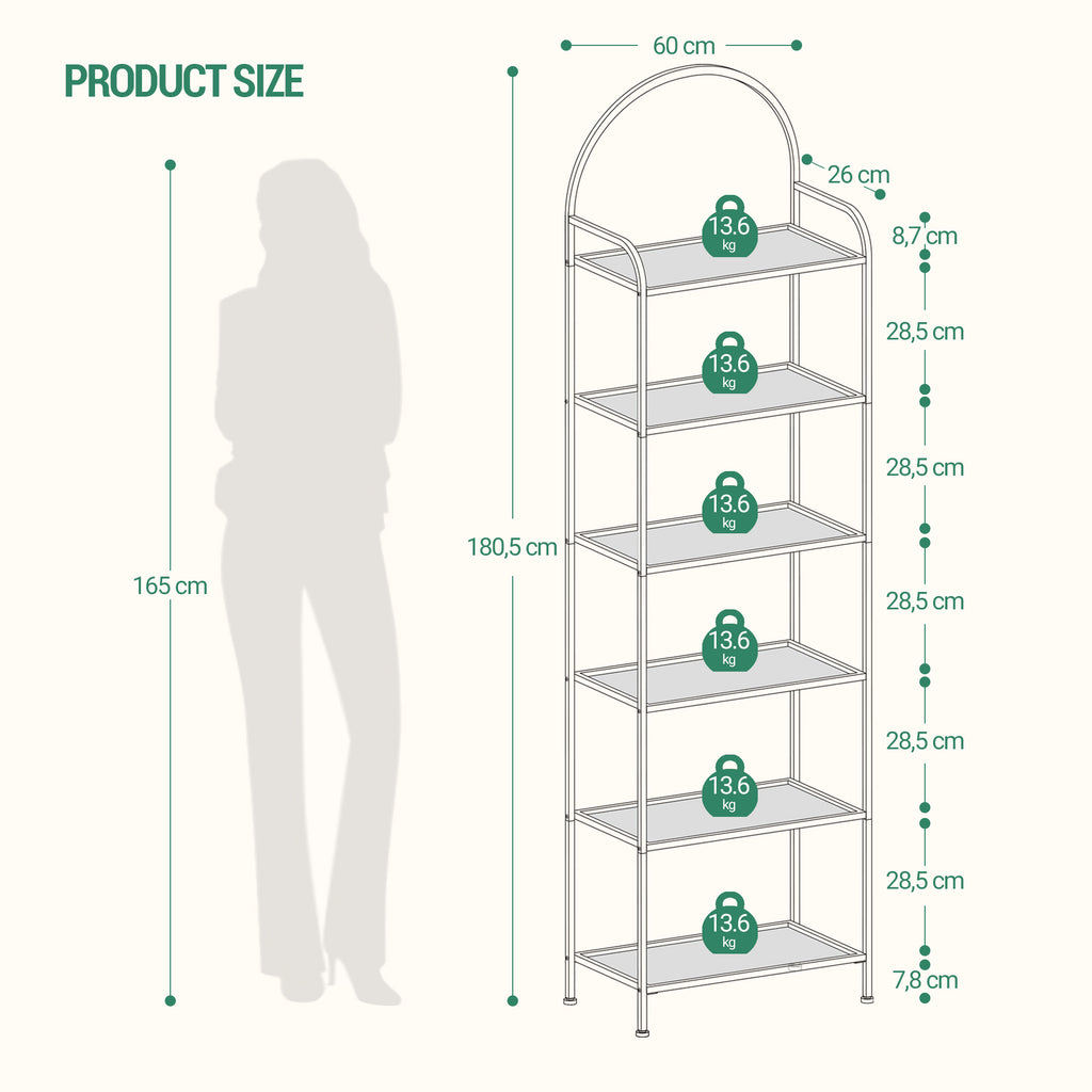 Hzuaneri 6 Tier Bookcase Bookshelf, Tempered Glass Bookshelves, Slim Shelving Unit for Bedroom, Bathroom, Home Office, Steel Frame, Gold BC21699G