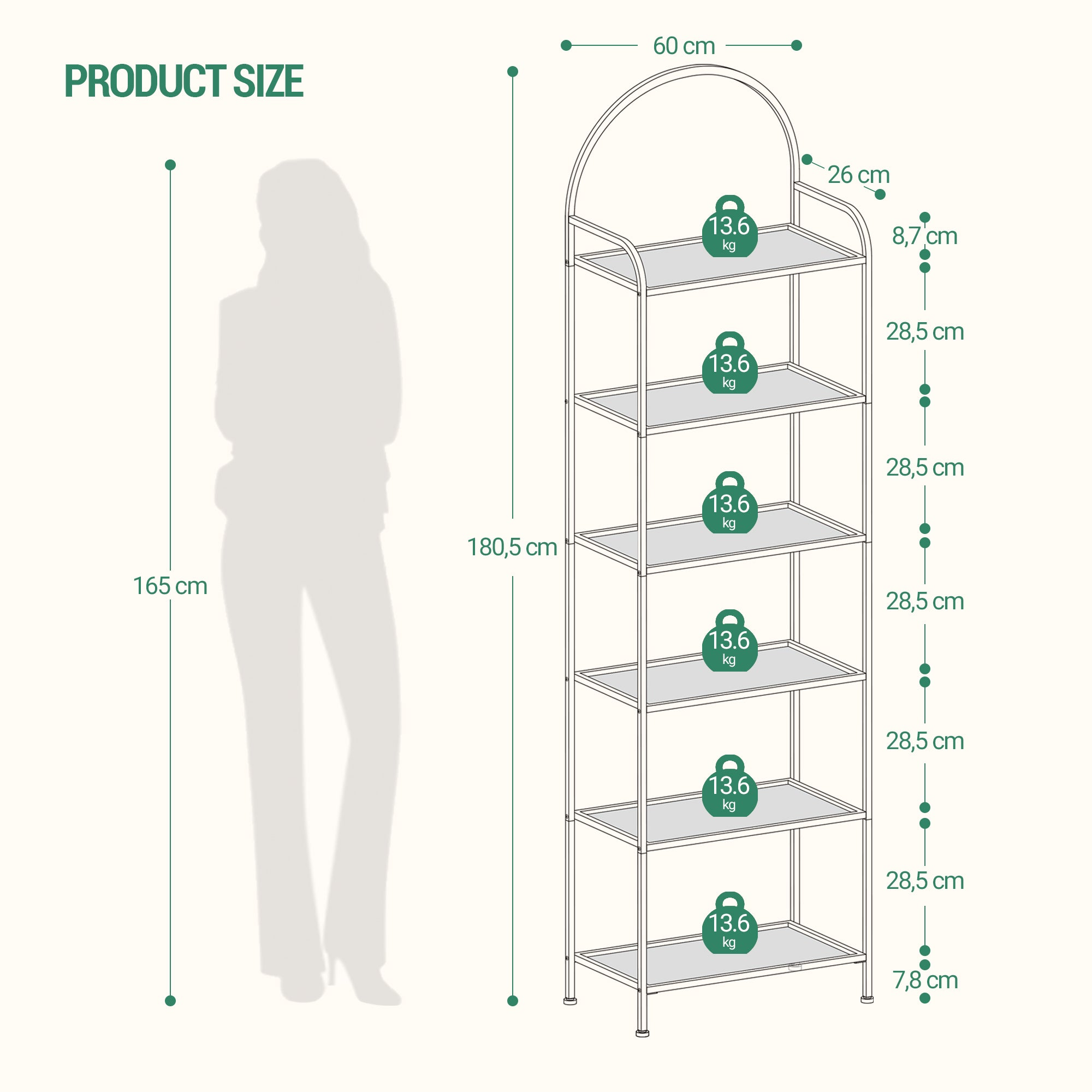 Hzuaneri 6 Tier Bookcase Bookshelf, Tempered Glass Bookshelves, Slim Shelving Unit for Bedroom, Bathroom, Home Office, Steel Frame, Gold BC21699G
