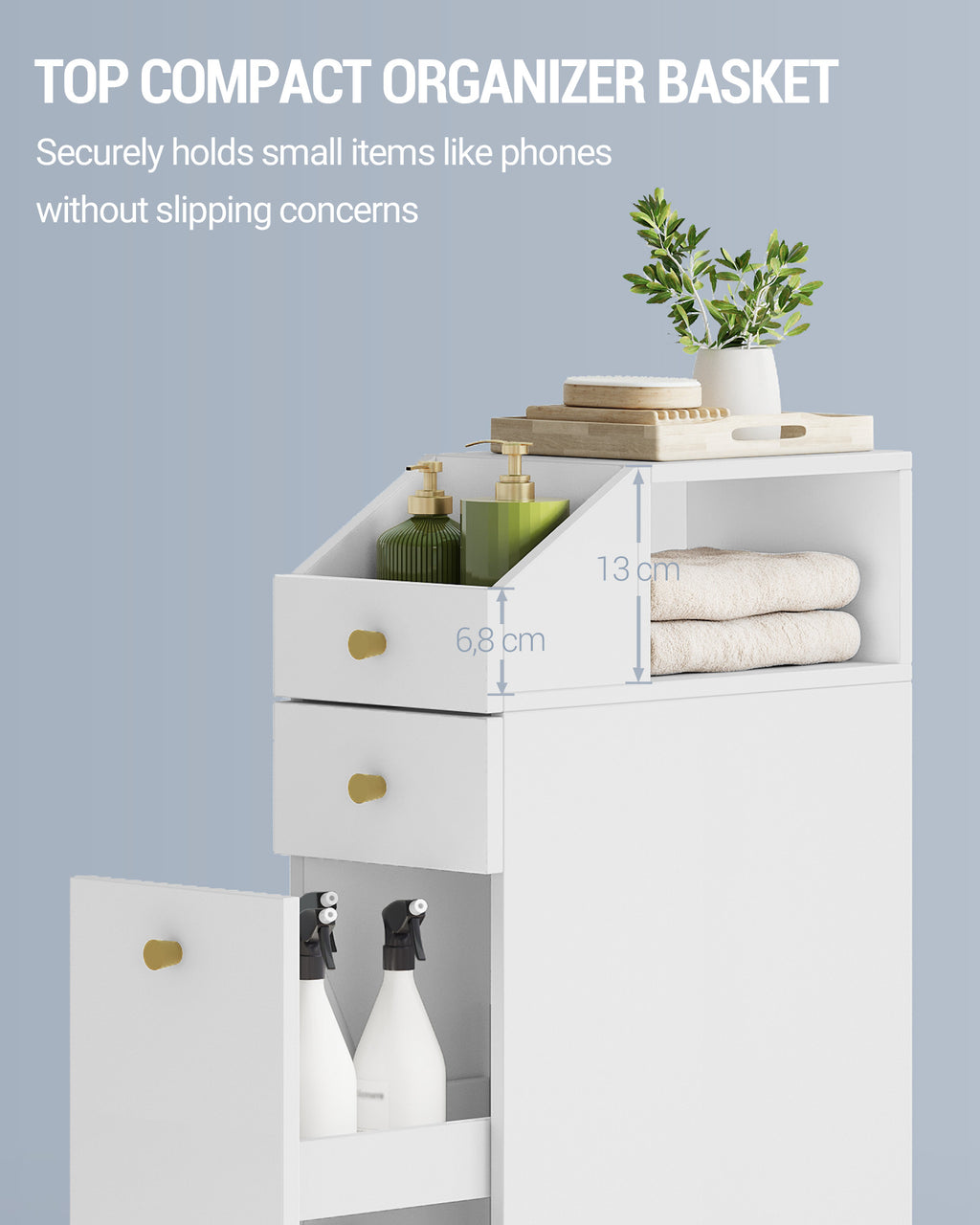 Hzuaneri Small Bathroom Cabinet Narrow Small Cabinet for Toilet Paper Toilet Cabinet with Drawers with Drawer on Wheels 40 x 20 x 80 cm White BC22003X