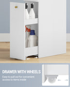 Hzuaneri Small Bathroom Cabinet Narrow Small Cabinet for Toilet Paper Toilet Cabinet with Drawers with Drawer on Wheels 40 x 20 x 80 cm White BC22003X
