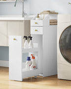 Hzuaneri Small Bathroom Cabinet Narrow Small Cabinet for Toilet Paper Toilet Cabinet with Drawers with Drawer on Wheels 40 x 20 x 80 cm White BC22003X