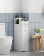Hzuaneri Small Bathroom Cabinet Narrow Small Cabinet for Toilet Paper Toilet Cabinet with Drawers with Drawer on Wheels 40 x 20 x 80 cm White BC22003X