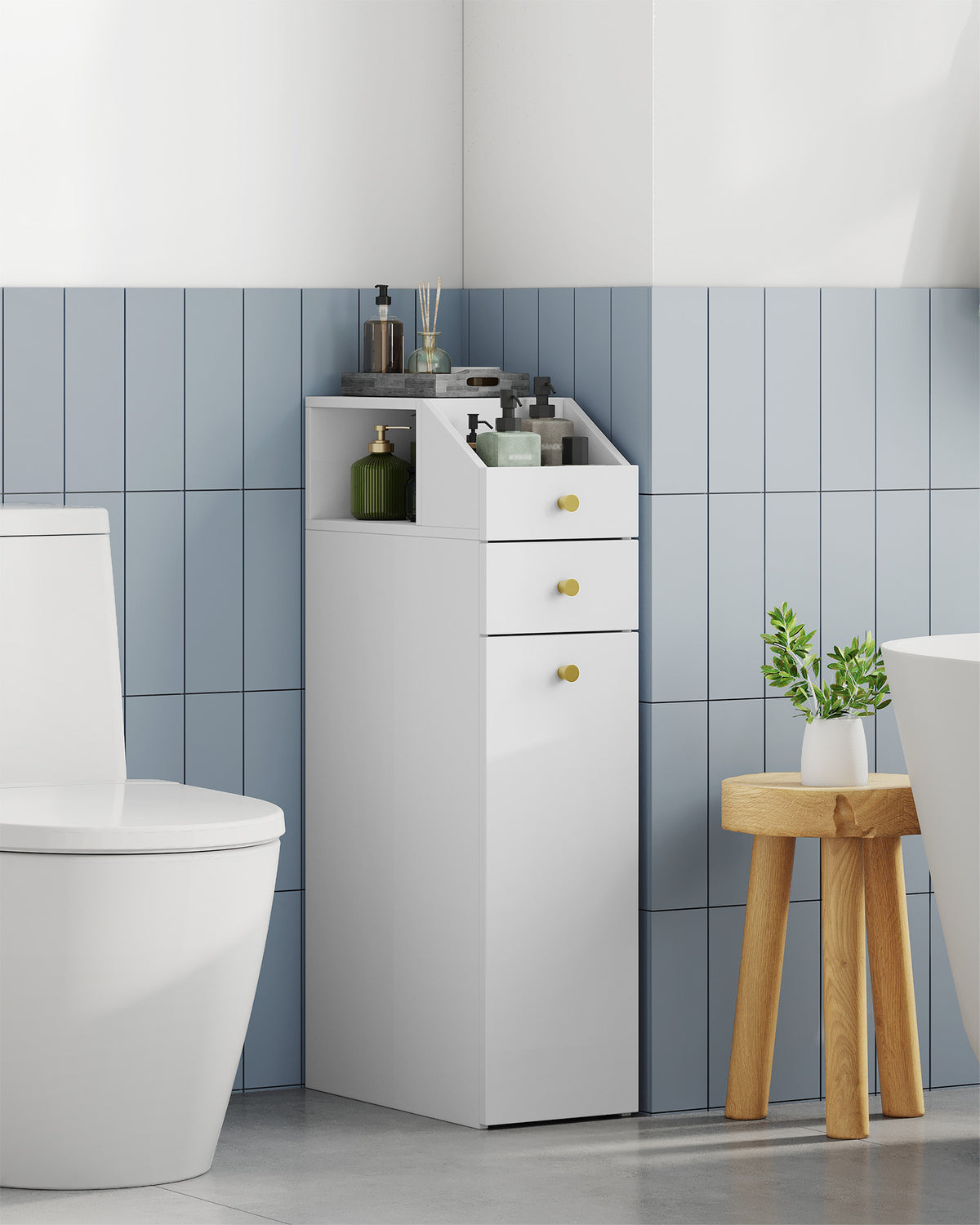 Hzuaneri Small Bathroom Cabinet Narrow Small Cabinet for Toilet Paper Toilet Cabinet with Drawers with Drawer on Wheels 40 x 20 x 80 cm White BC22003X