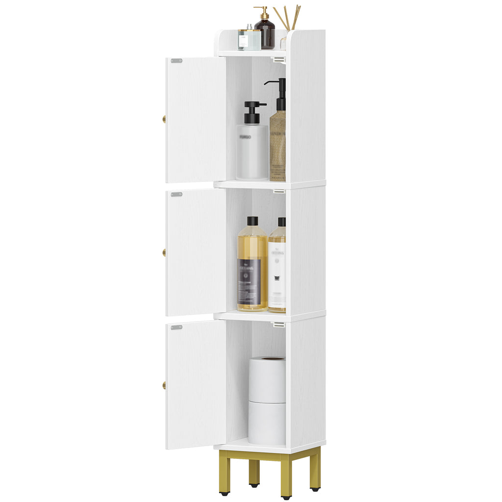 Hzuaneri Bathroom Cabinet, Tall Cabinet with 3 Doors, 20 x 20 x 108.5 cm, Corner Cabinet, Toilet Cabinet, Adjustable Feet, for Bathroom, Laundry Room, Kitchen, Living Room, White BC22313G