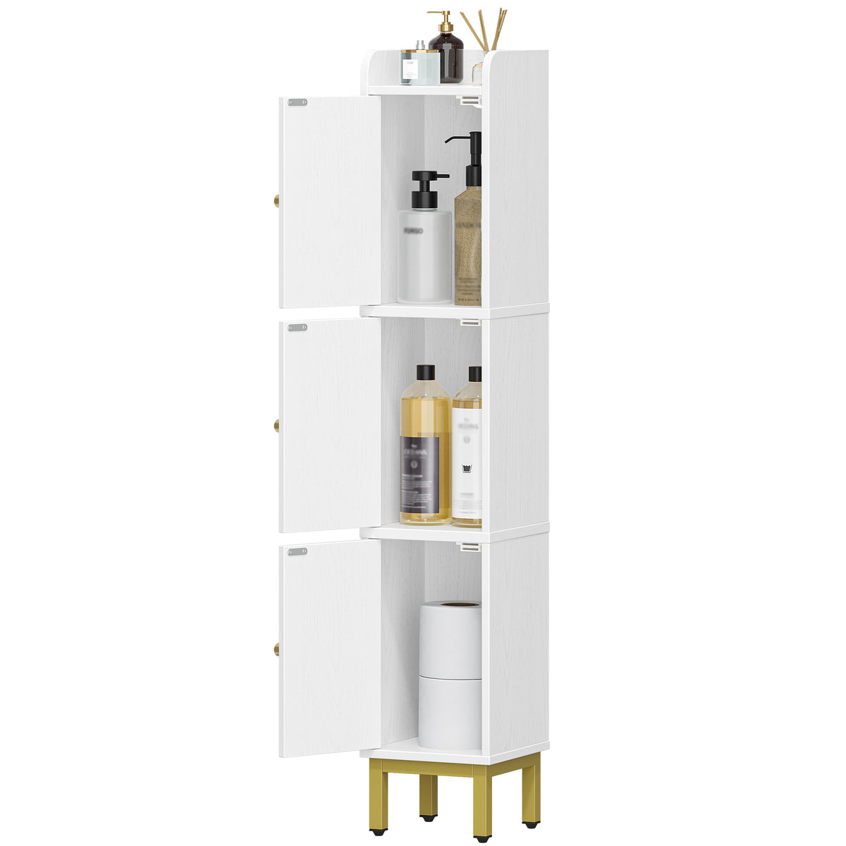 Hzuaneri Bathroom Cabinet, Tall Cabinet with 3 Doors, 20 x 20 x 108.5 cm, Corner Cabinet, Toilet Cabinet, Adjustable Feet, for Bathroom, Laundry Room, Kitchen, Living Room, White BC22313G